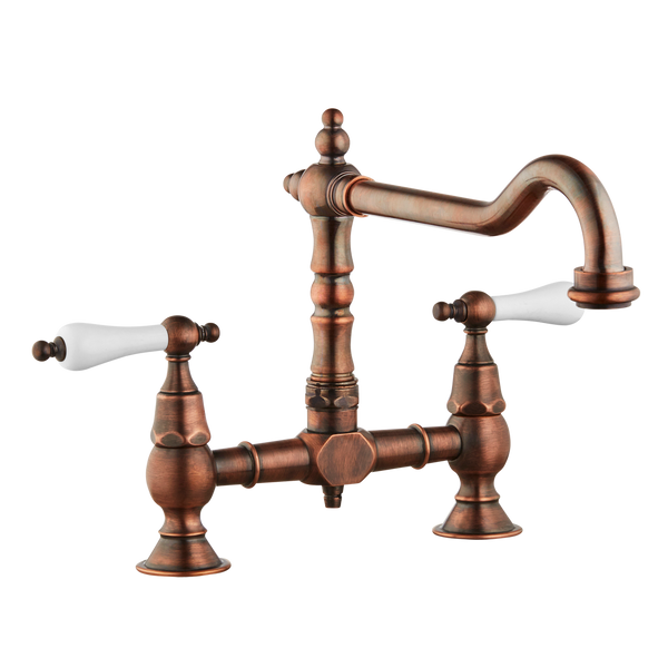 Brunel Bridge Sink Mixer - Cross Handle - Antique Copper / Cross Handle