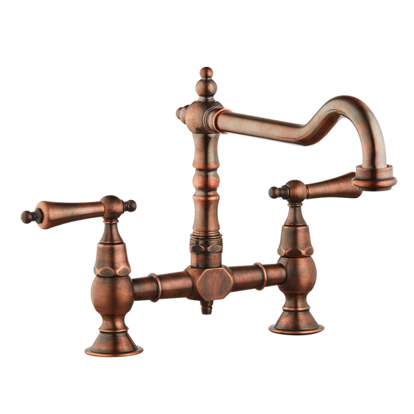 Brunel Bridge Sink Mixer - Cross Handle - Antique Copper / Cross Handle