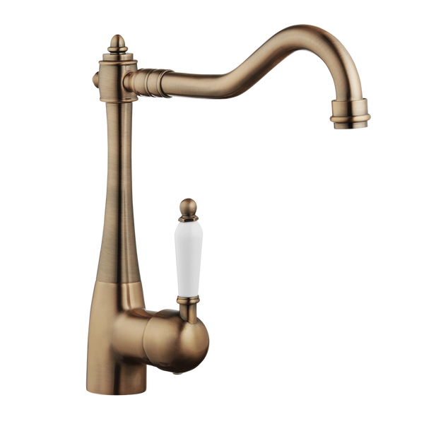 Single Lever Monobloc Kitchen Sink Mixer - Antique Copper / Porcelain