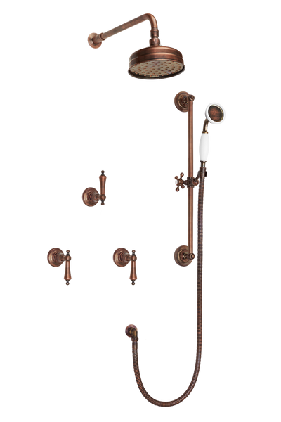 Wall Tap Shower System With Arm Rose Diverter & Slide Bar Handshower - Cross Handle