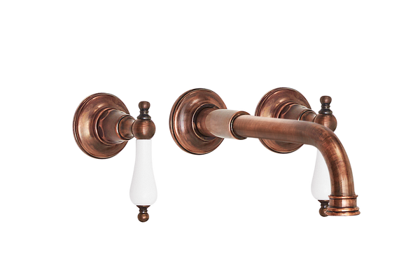 Wall Basin Three Hole Lever Taps with Basin Spout - Cross Handle