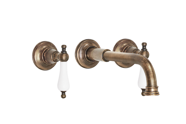 Wall Basin Three Hole Lever Taps with Basin Spout - Cross Handle