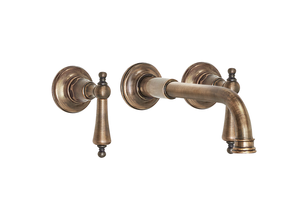 Wall Basin Three Hole Lever Taps with Basin Spout - Cross Handle