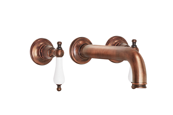 Wall Three Hole Lever Taps With Bath Spout - Cross Handle