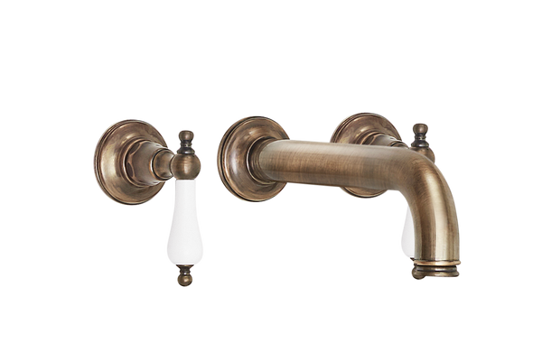 Wall Three Hole Lever Taps With Bath Spout - Cross Handle