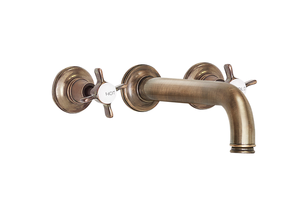 Wall Three Hole Lever Taps With Bath Spout - Cross Handle