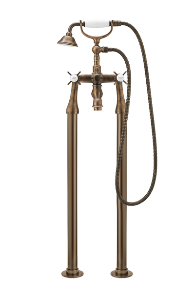 Bath Shower Mixer On Pipe Stands - Cross Handle