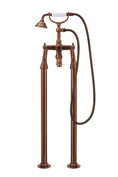 Bath Shower Mixer On Pipe Stands - Cross Handle