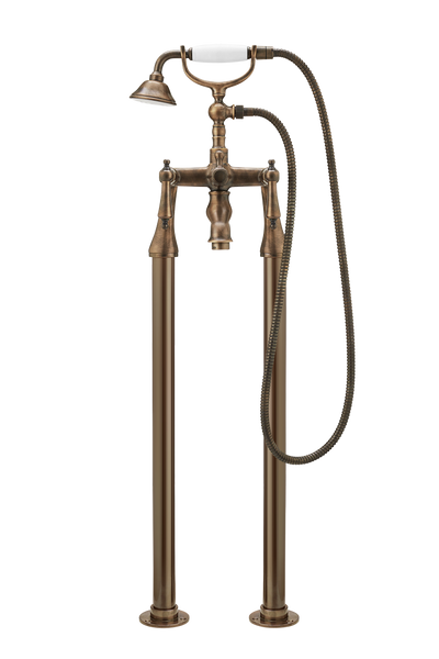 Bath Shower Mixer On Pipe Stands - Metal Lever