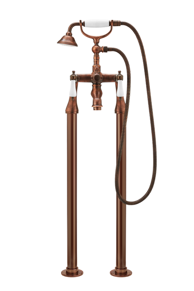 Bath Shower Mixer On Pipe Stands - Cross Handle