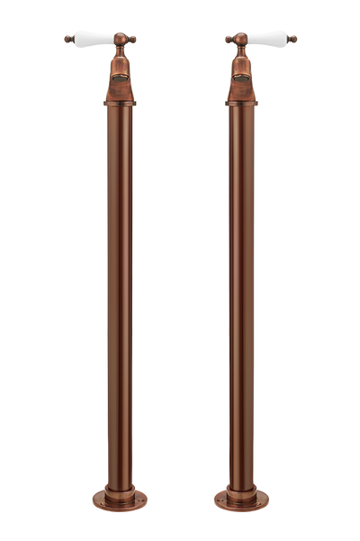 Bath Pillar Taps On Pipe Stands - Metal Lever