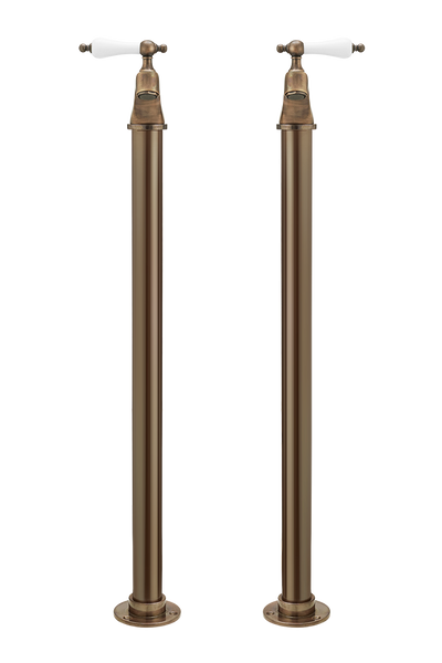 Bath Pillar Taps On Pipe Stands - Cross Handle