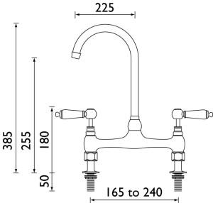 Millau - Bridge Sink Mixer - Metal Lever