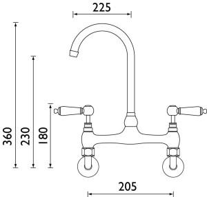 Millau - Bridge Sink Mixer - Porcelain Lever