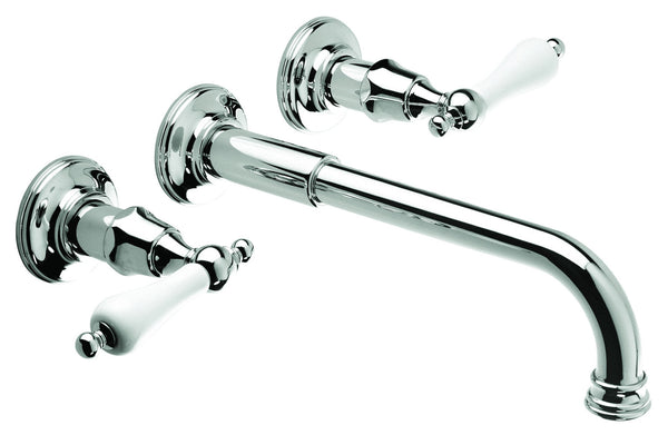 Wall Basin Three Hole Lever Taps with Basin Spout - Metal Lever